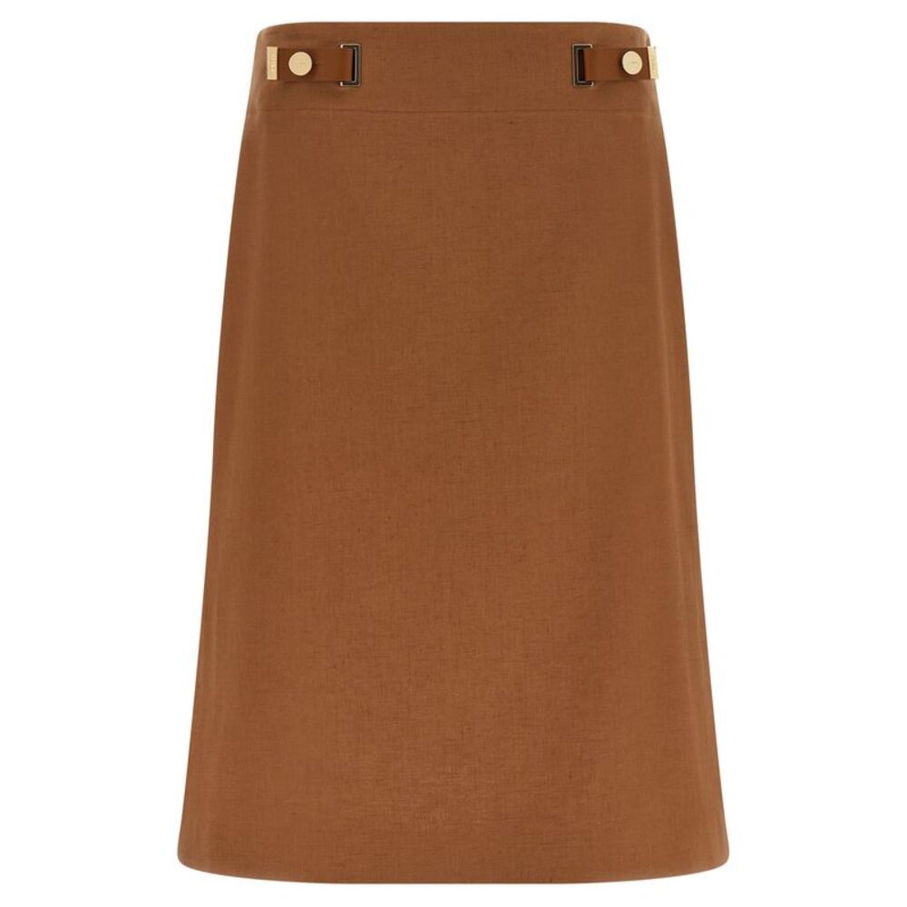 Fendi Brown Linen Midi Women's Skirt
